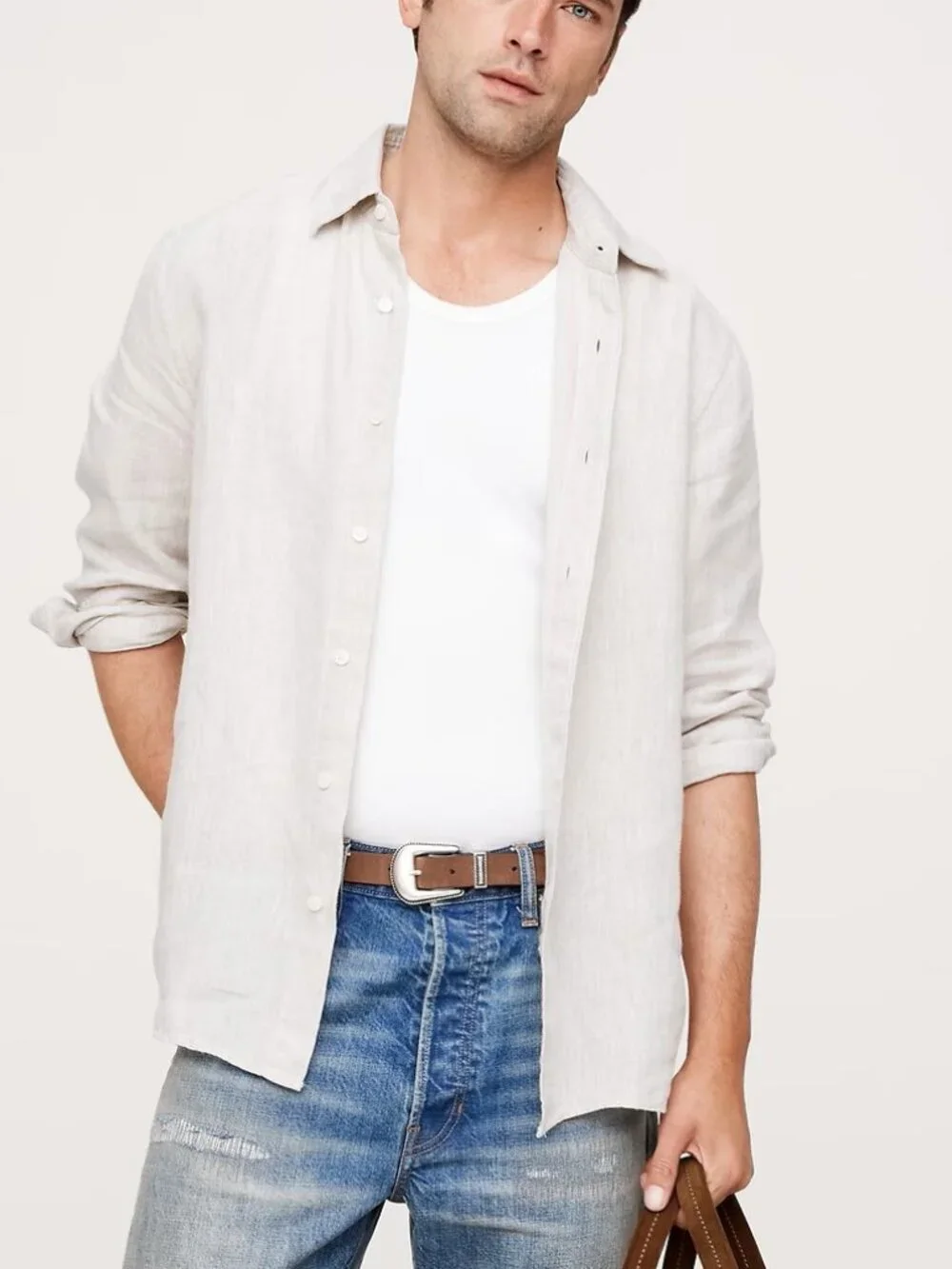 NWT!! Banana Republic Brown Slim-Fit 100% Euro Linen Shirt XL